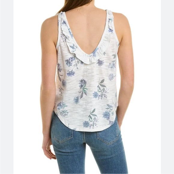 Chaser x Revolve Tank Top Slub Jersey Deep Ruffle V Back cottagecore floral 90s - Picture 2 of 10